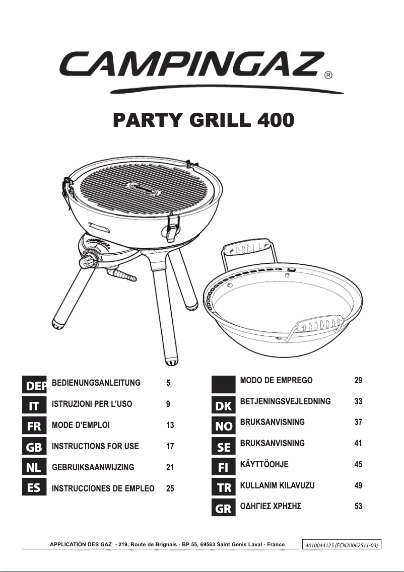 Page 1 de la notice Manuel utilisateur Campingaz Party Grill 400