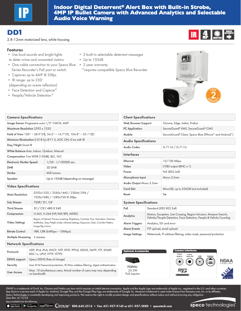 Page n°1 - Fiche technique Speco Technologies DD1