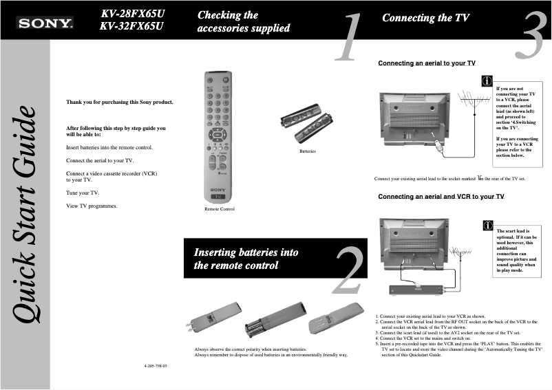 Page 1 de la notice Guide d'installation Sony KV-28FX65U