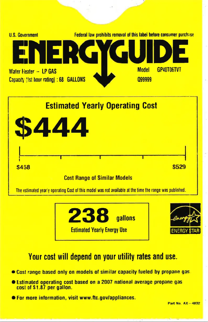 Page 1 de la notice Label énergétique GE GP40T06TVT