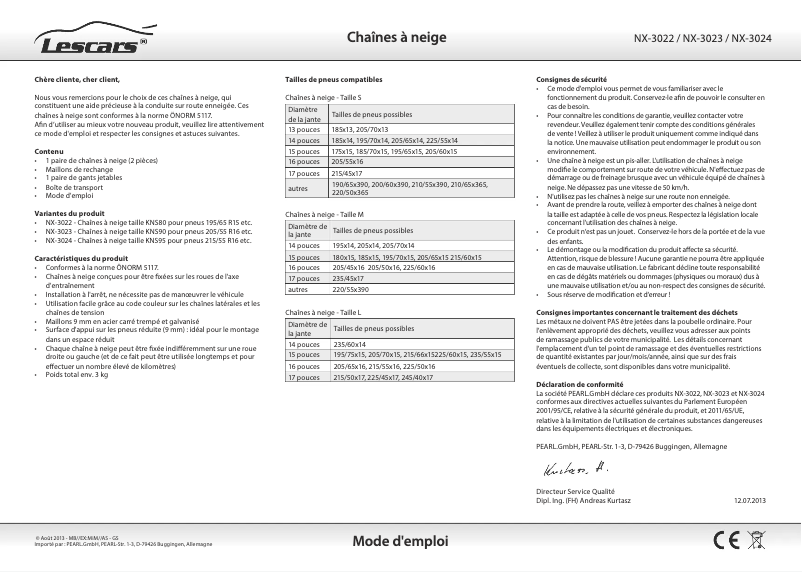 Page 1 de la notice Manuel utilisateur Lescars NX-3022