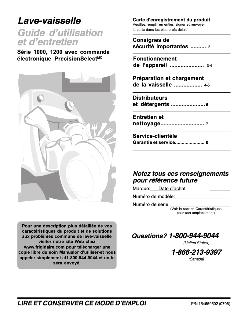 Page n°1 - Manuel utilisateur Frigidaire FDB1250REC