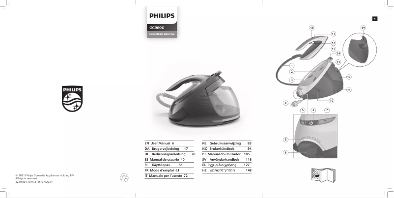 Page 1 de la notice Manuel utilisateur Philips PerfectCare Elite Plus GC9681