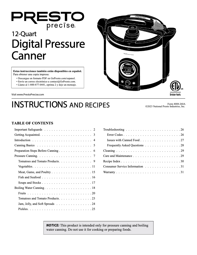 Page 1 de la notice Manuel utilisateur Presto Precise 02144