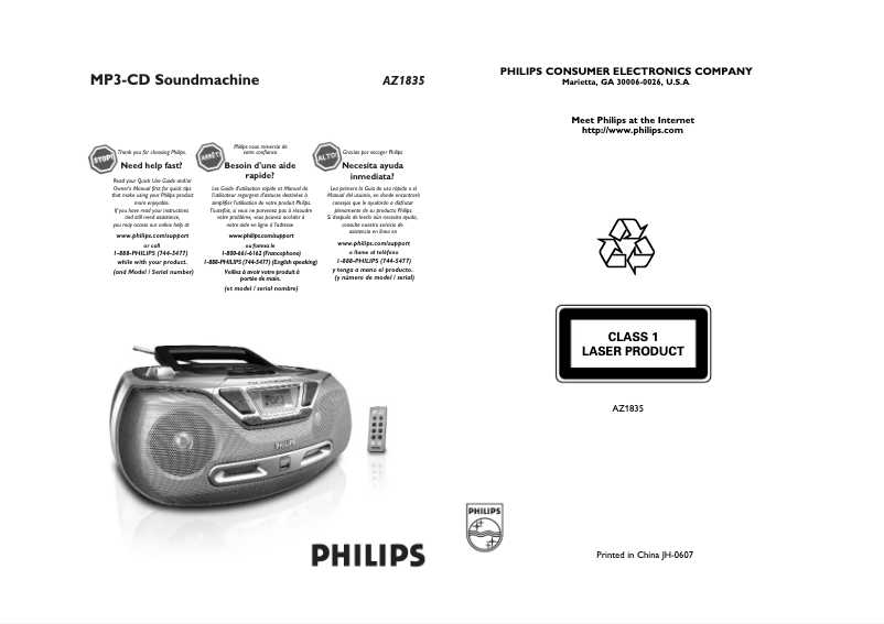 Page 1 de la notice Manuel utilisateur Philips AZ1835