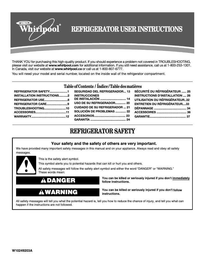 Page 1 de la notice Manuel utilisateur Whirlpool ET8WTKXKQ