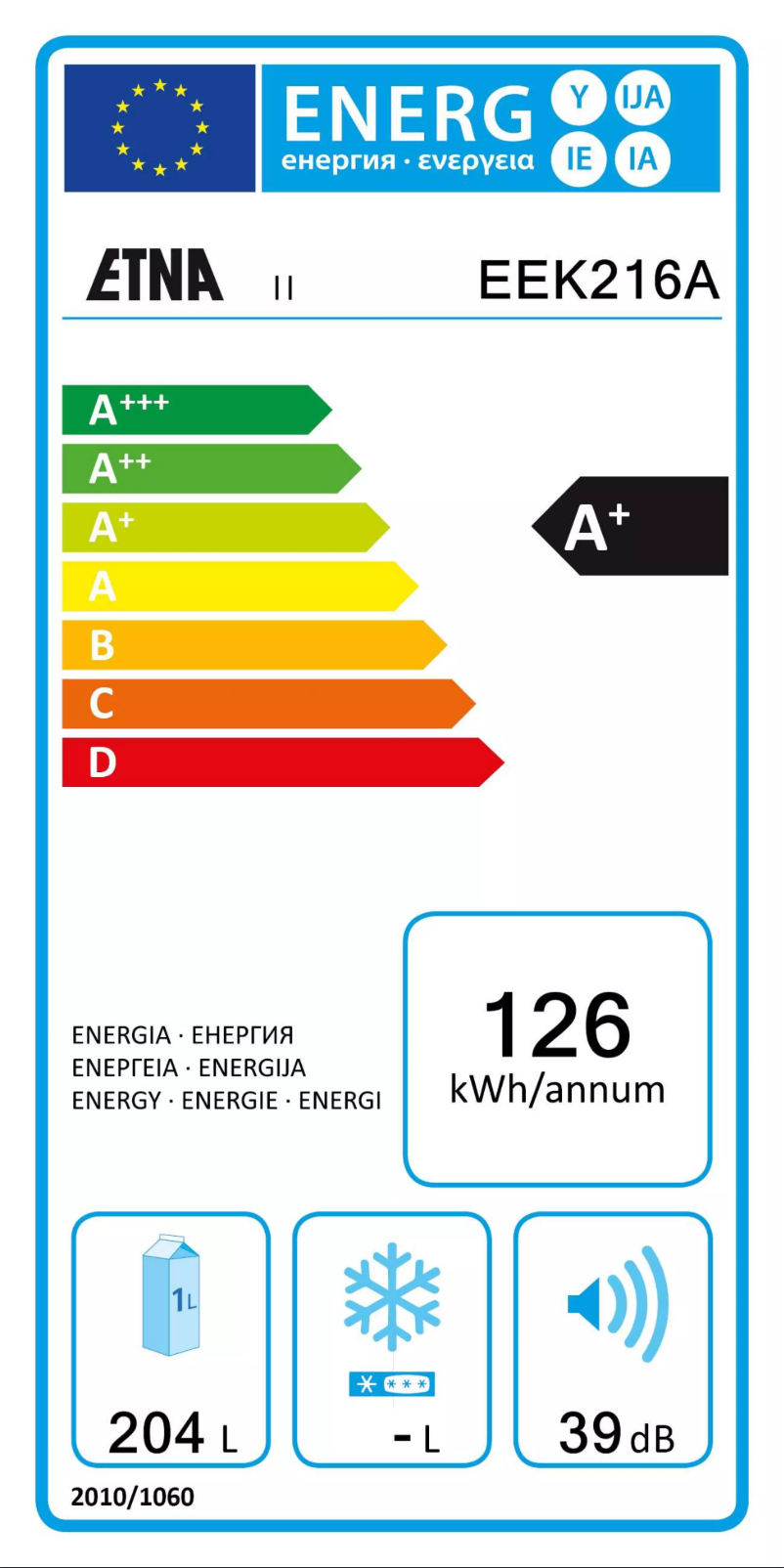 Página 1 del manual Etiqueta energética Etna EEK216A