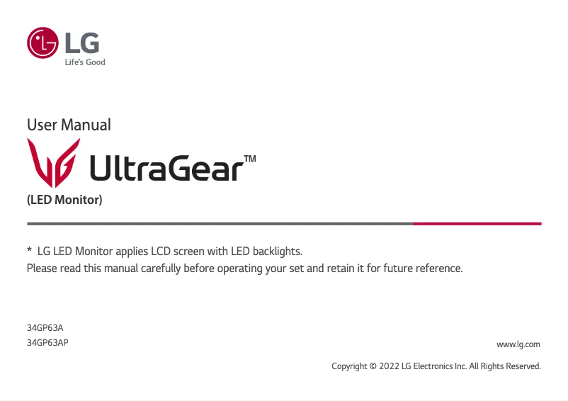 Page n°1 - Manuel utilisateur LG UltraGear 34GP63AP