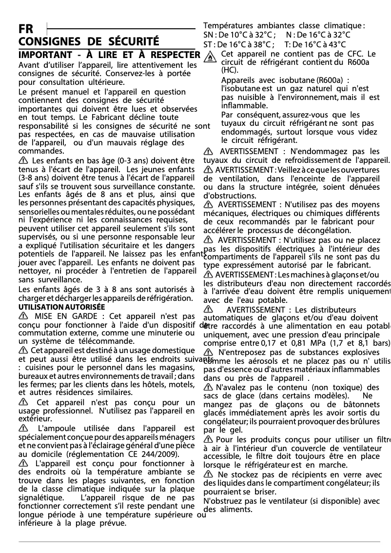 Page 1 de la notice Instructions de sécurité Bauknecht KGIS 20F2 P