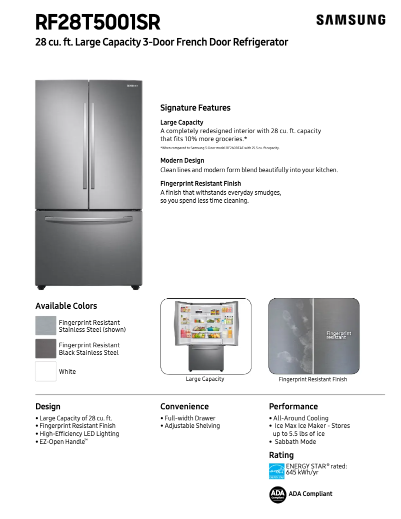 Page 1 de la notice Fiche technique Samsung RF28T5001SR