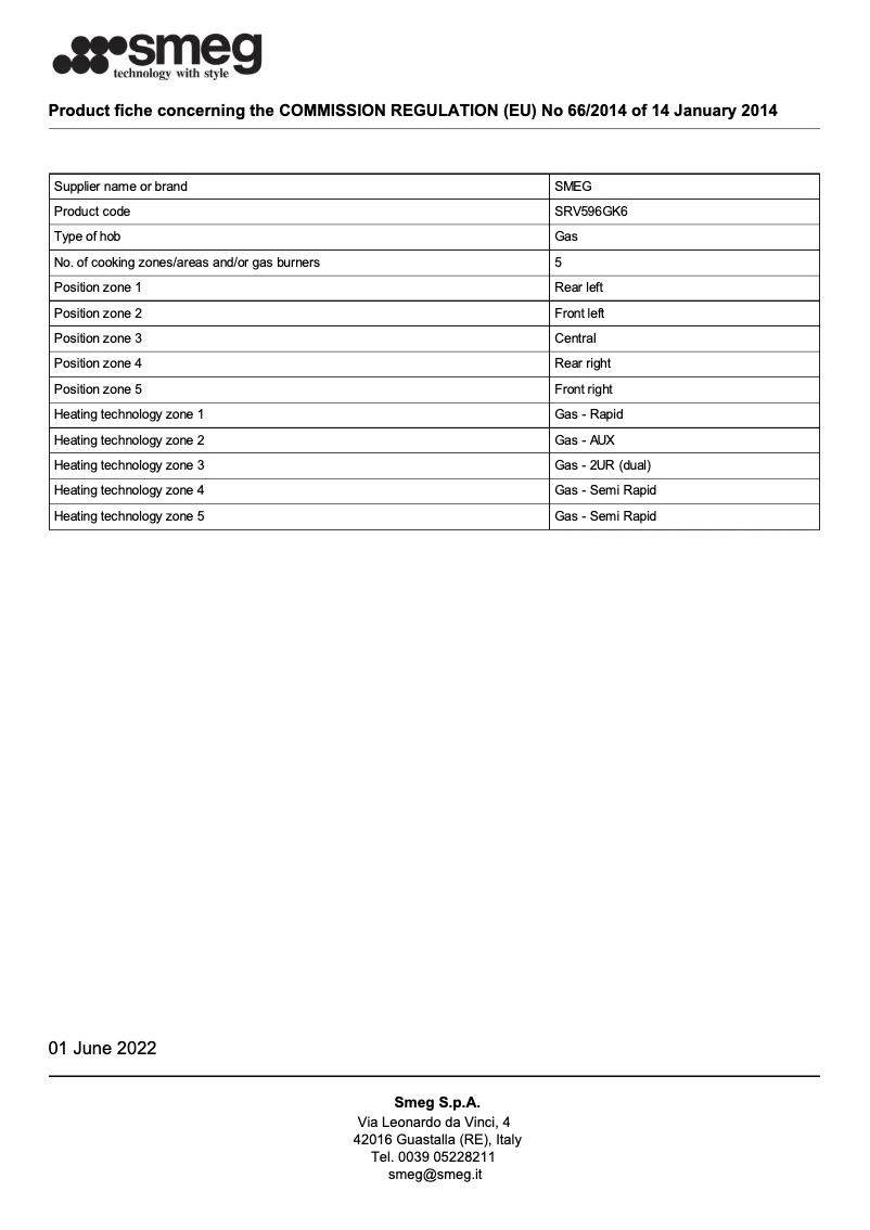 Page 1 de la notice Brochure Smeg SRV596GK6