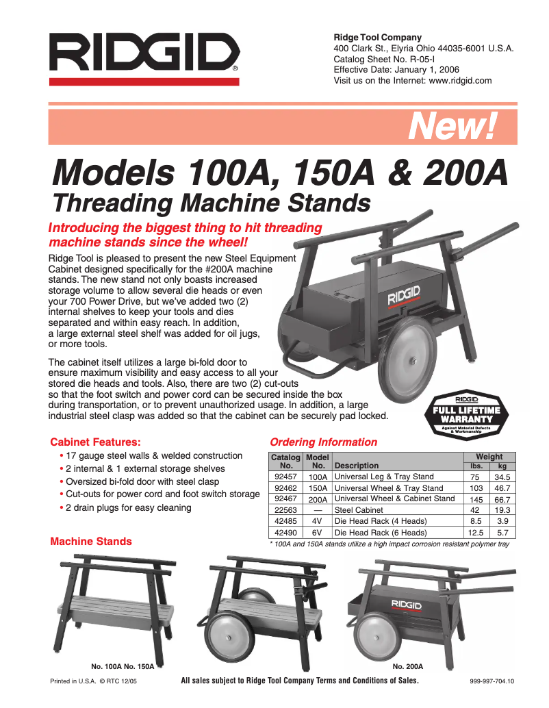 Page 1 de la notice Catalogue Ridgid 150A