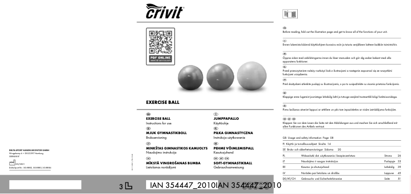 Page n°1 - Manuel utilisateur Crivit IAN 354447