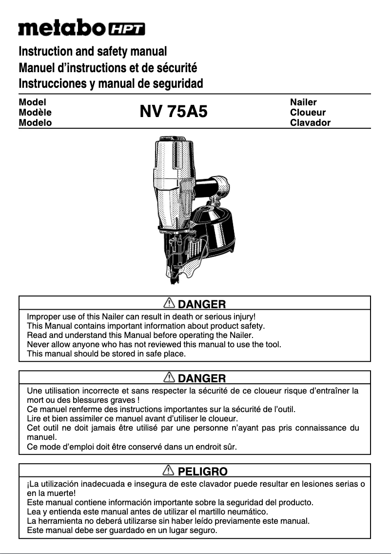 Page 1 de la notice Manuel utilisateur Metabo NV75A5