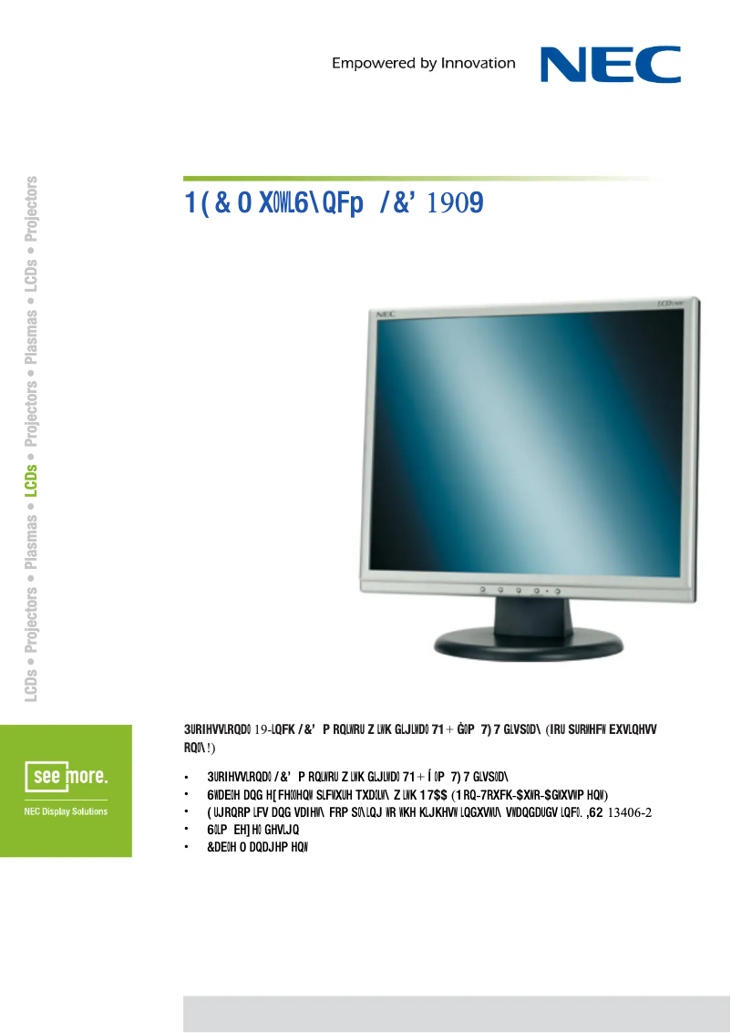 Página 1 del manual Ficha técnica NEC MultiSync LCD190V