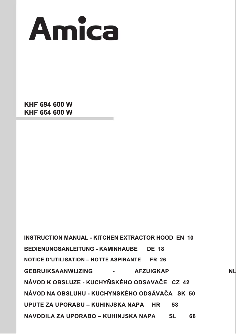 Page 1 de la notice Manuel utilisateur Amica KHF 664 600 W
