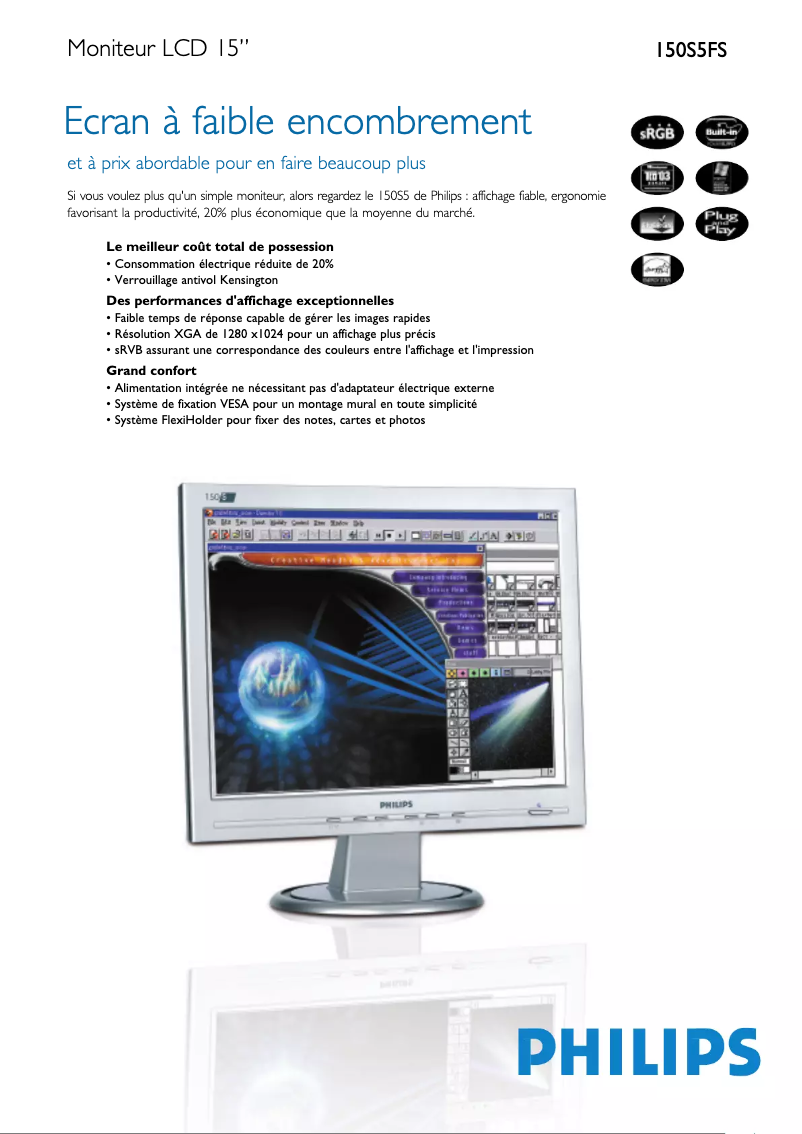 Page 1 de la notice Fiche technique Philips 150S5FS