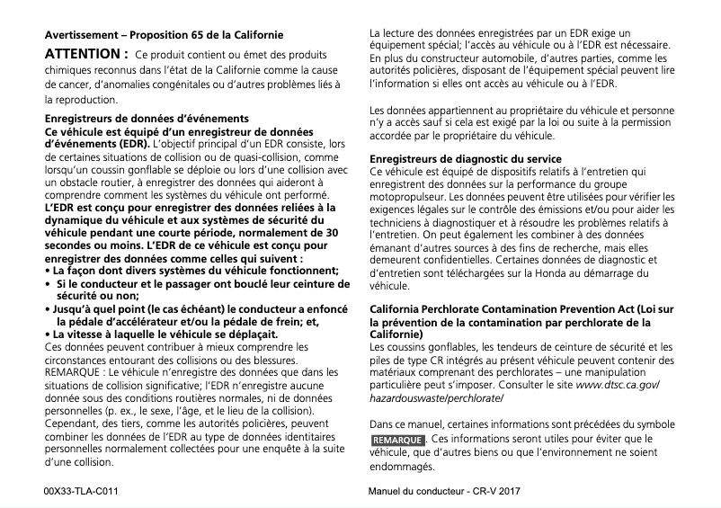 Page 1 de la notice Manuel utilisateur Honda CR-V (2017)