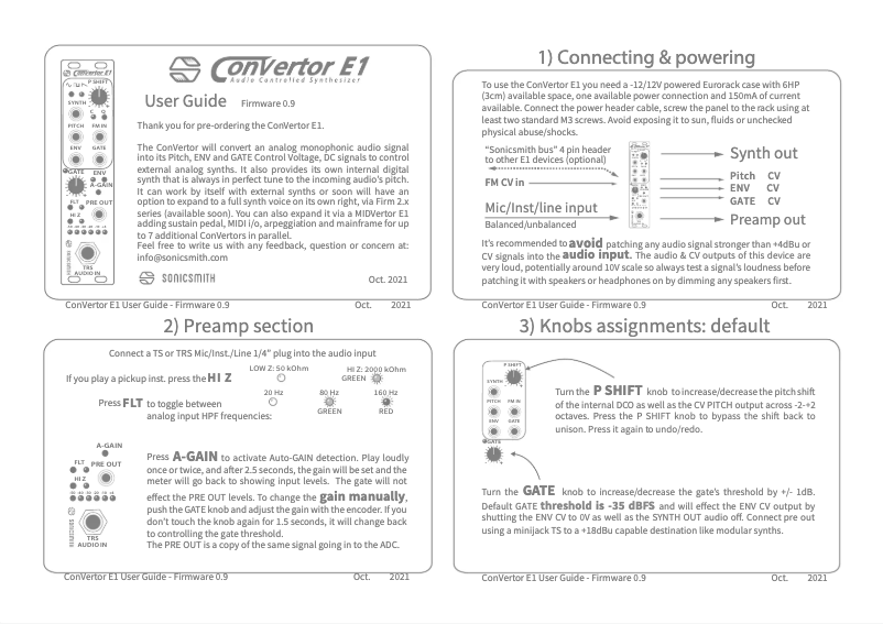 Image de la première page du manuel de l'appareil ConVertor E1