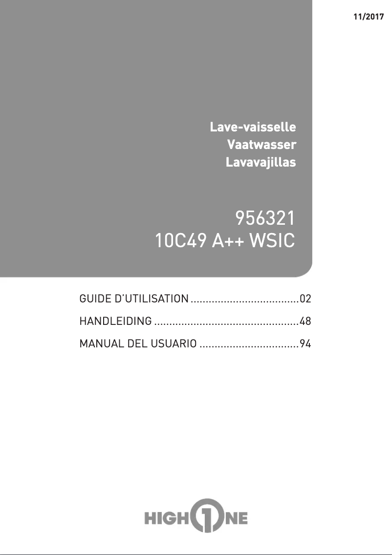 Page 1 of the manual User Manual High One 10C49 A++ WSIC