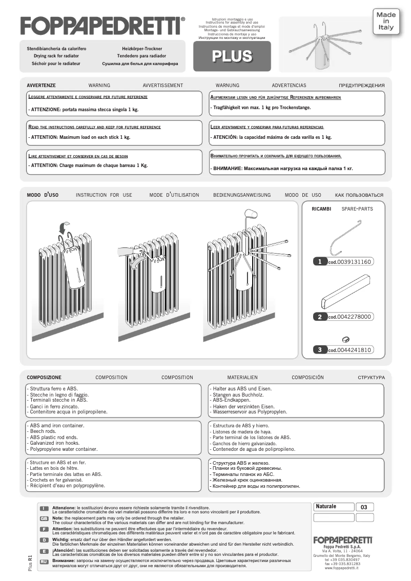 Page n°1 - Manuel utilisateur Foppapedretti Plus