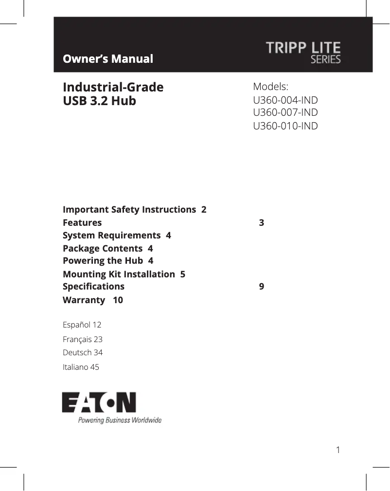 Page n°1 - Manuel utilisateur Tripp Lite U360-010-IND