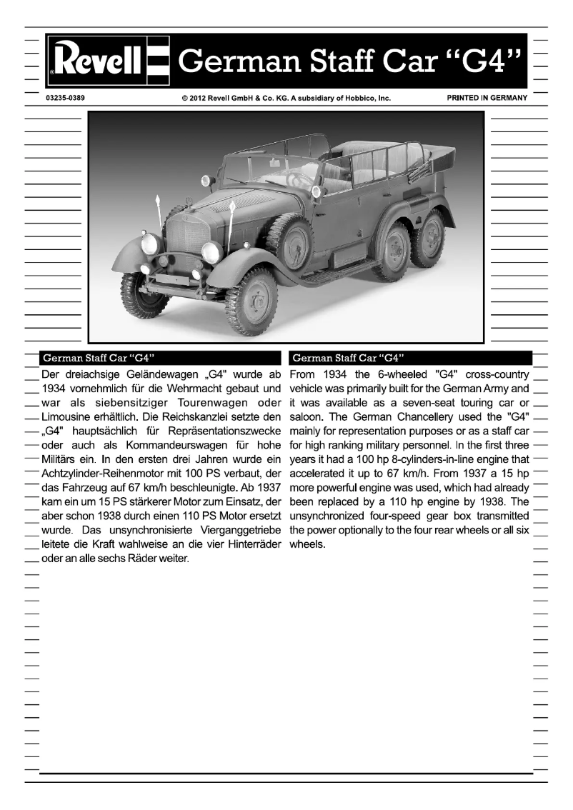 Page n°1 - Manuel utilisateur Revell German Staff Car G4