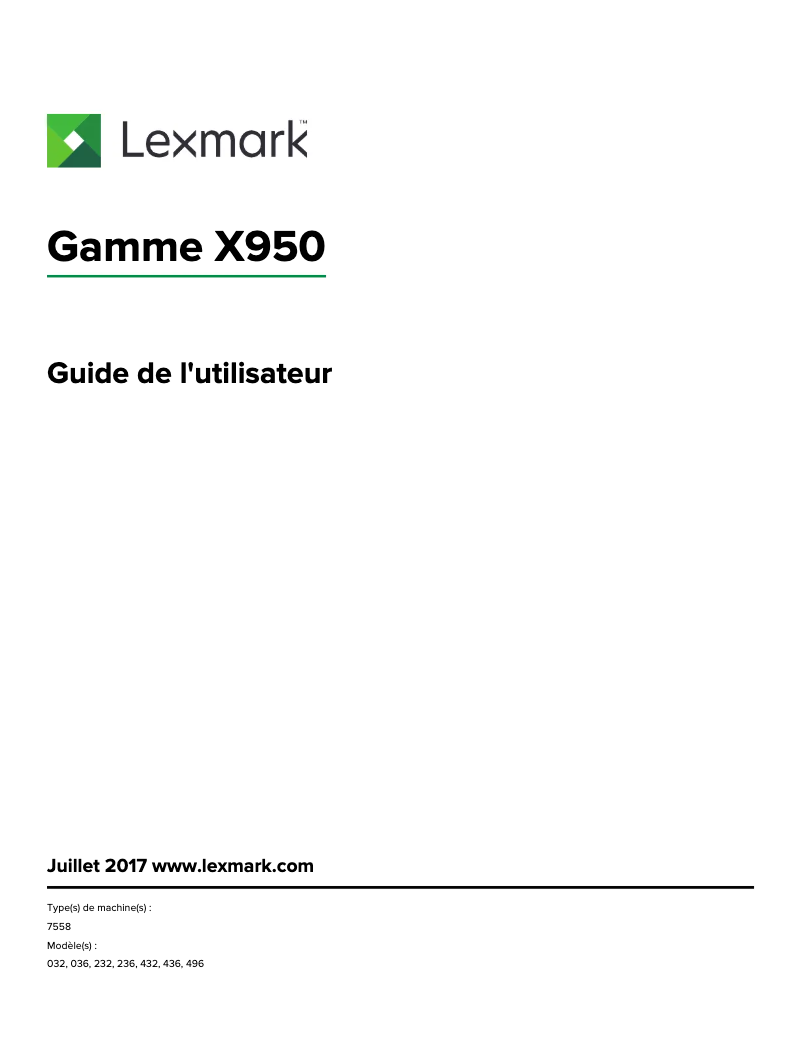 Page 1 de la notice Manuel utilisateur Lexmark X950