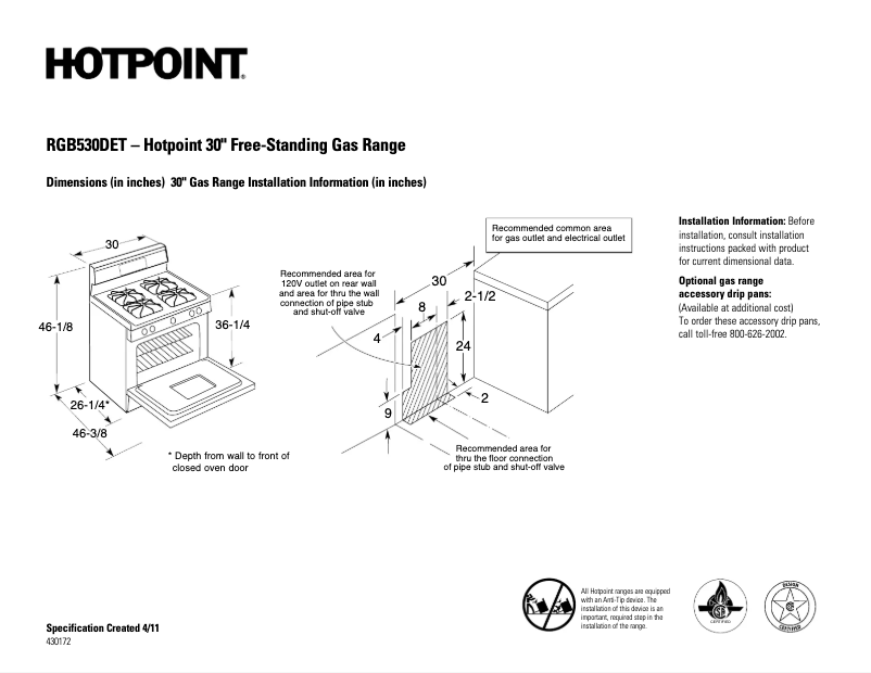 Page 1 of the manual Technical Sheet Hotpoint RGB530DETBB