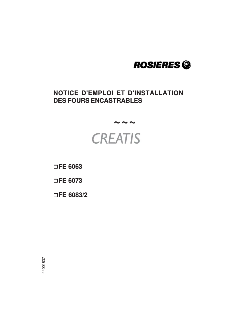 Page 1 de la notice Manuel utilisateur Rosieres FE 6063 RB