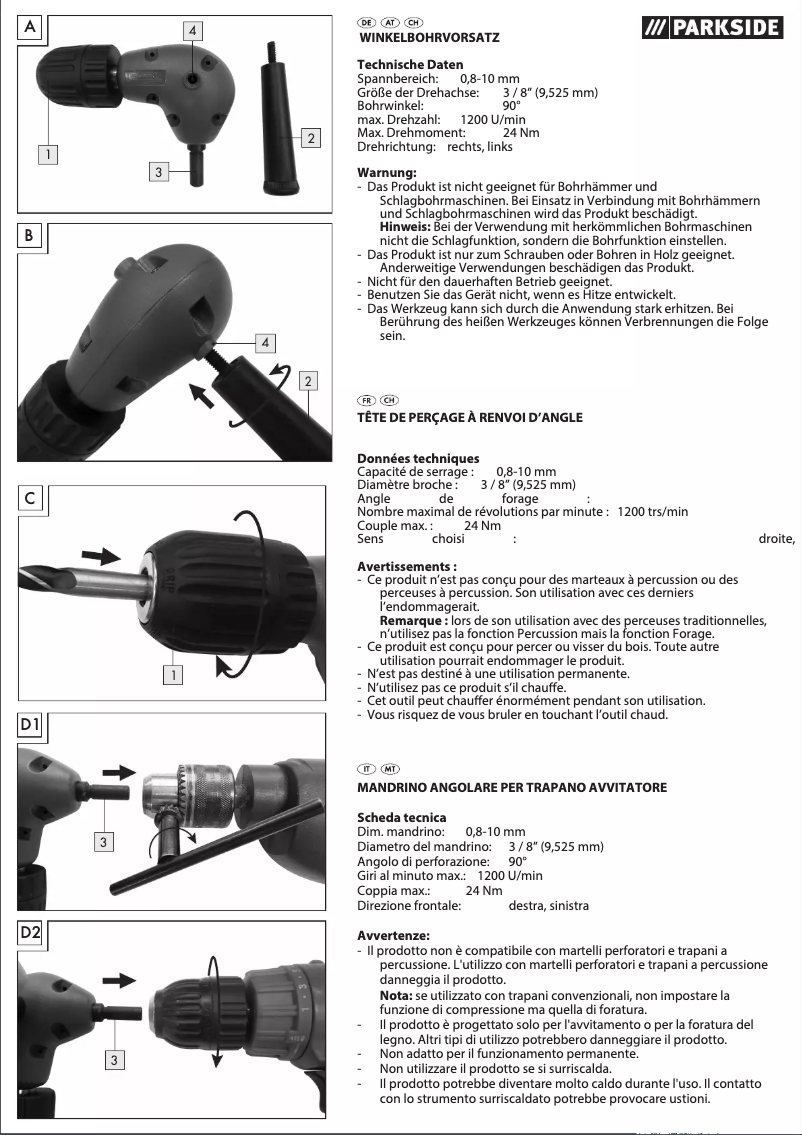 Page 1 de la notice Manuel utilisateur Parkside PWB 2 B2