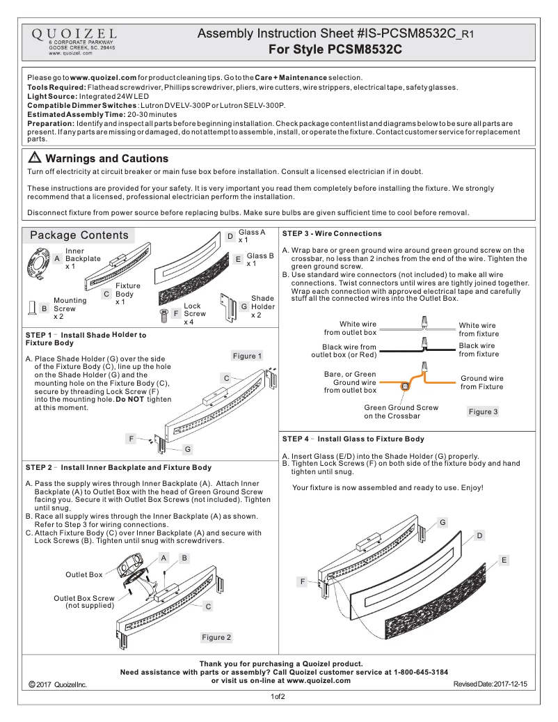 Page n°1 - Manuel utilisateur Quoizel PCSM8532C
