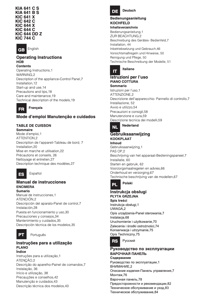 Image de la première page du manuel de l'appareil KIC 644 DD Z