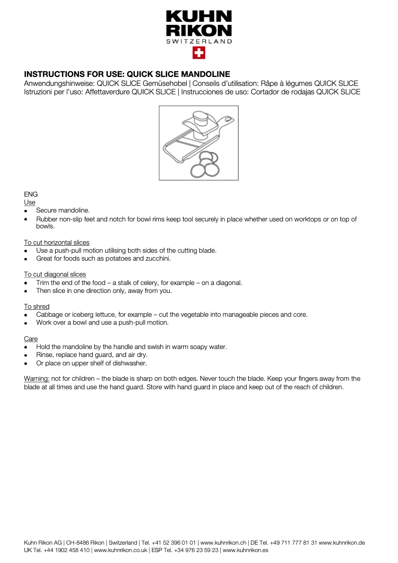 Página 1 del manual Manual de usuario Kuhn Rikon Julienne
