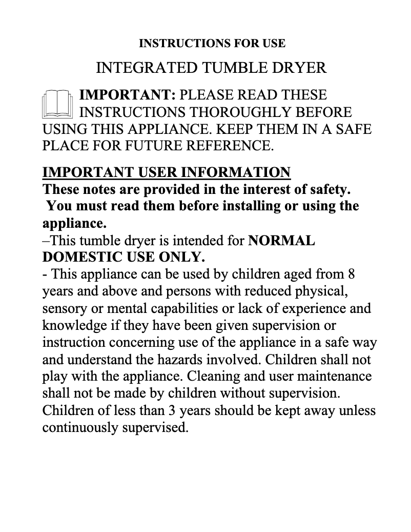 Page n°1 - Manuel utilisateur White Knight ITD60T