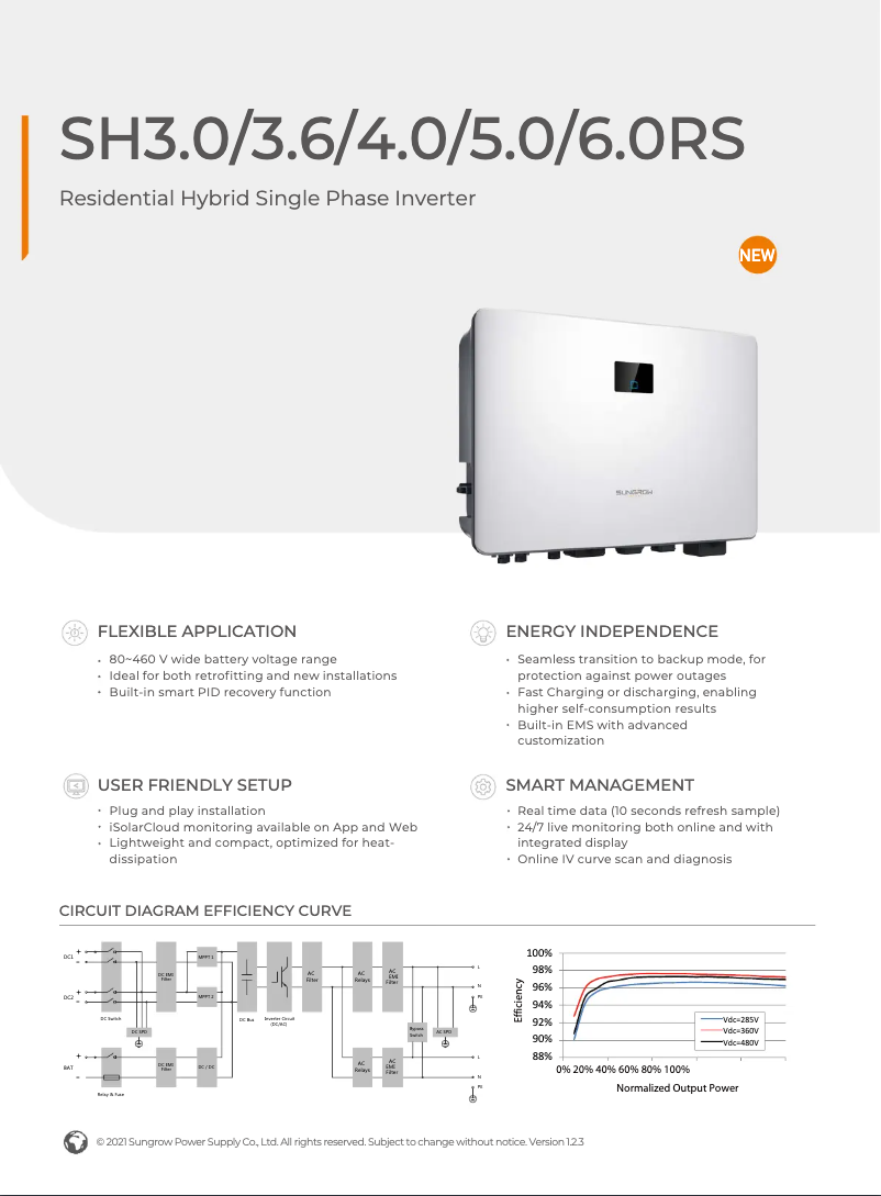 Page 1 de la notice Fiche technique Sungrow SG6.0RS