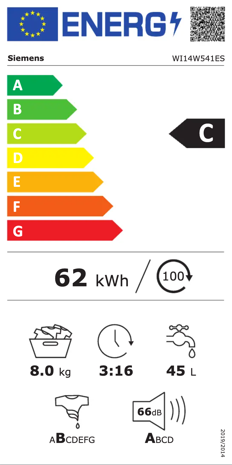 Page n°1 - Label énergétique Siemens WI14W541ES