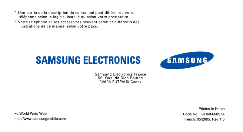 Page 1 de la notice Manuel utilisateur Samsung SGH-E730