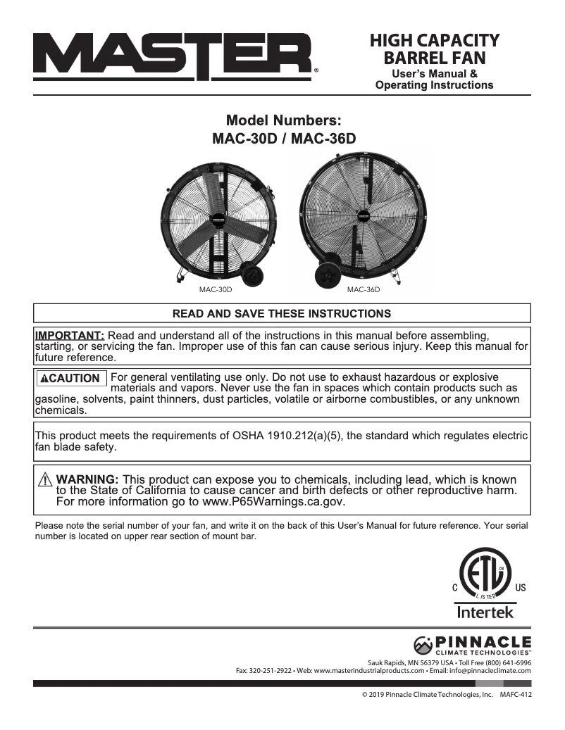 Page n°1 - Manuel utilisateur Master MAC-36D