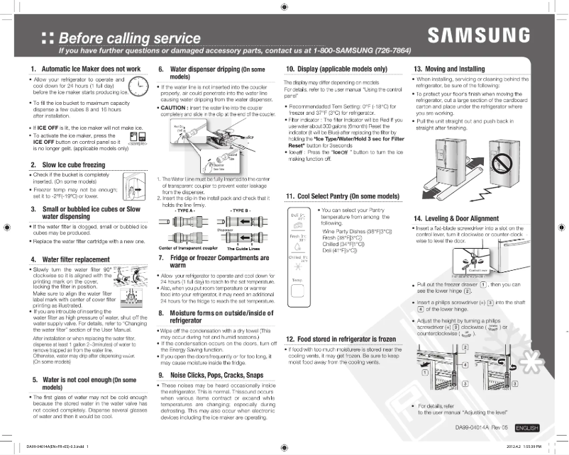 Page 1 de la notice Guide d'installation Samsung RF265BEAESG