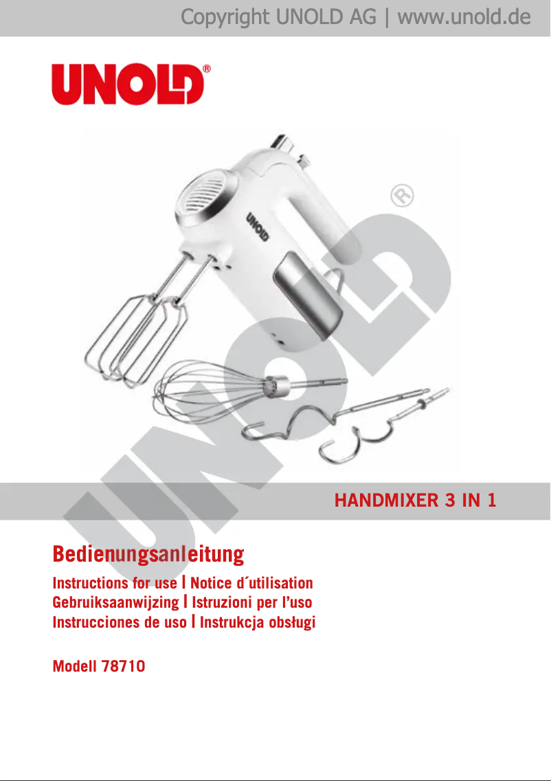 Page 1 de la notice Manuel utilisateur Unold 78710