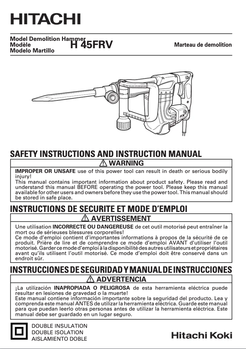Page 1 de la notice Manuel utilisateur Hitachi H 45FRV