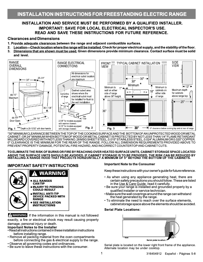 Page 1 de la notice Guide d'installation Frigidaire GLEFZ384GC