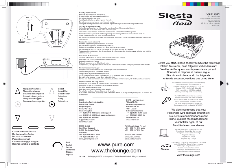 Image de la première page du manuel de l'appareil Siesta Flow