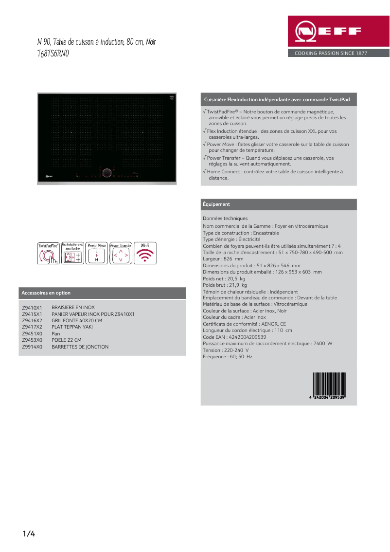Page n°1 - Fiche technique Neff T68TS6RN0