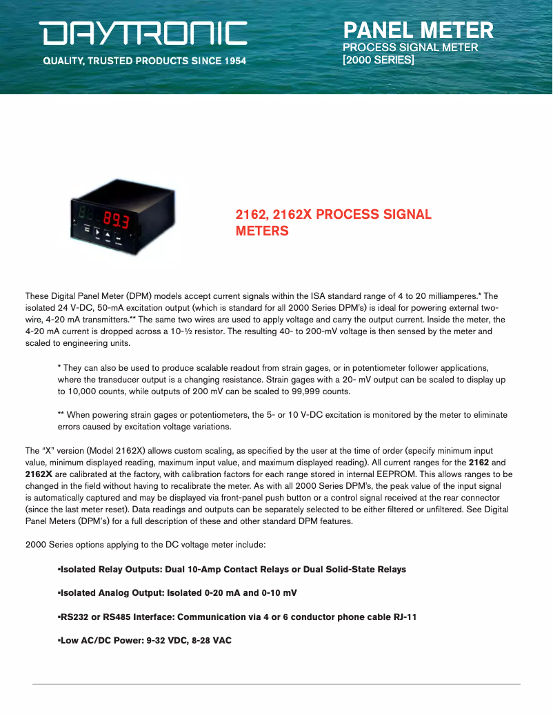 Page 1 de la notice Fiche technique Daytronic 2162X