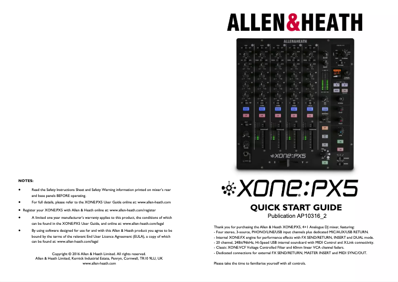 Página 1 del manual Guía de inicio rápido Allen & Heath Xone:PX5
