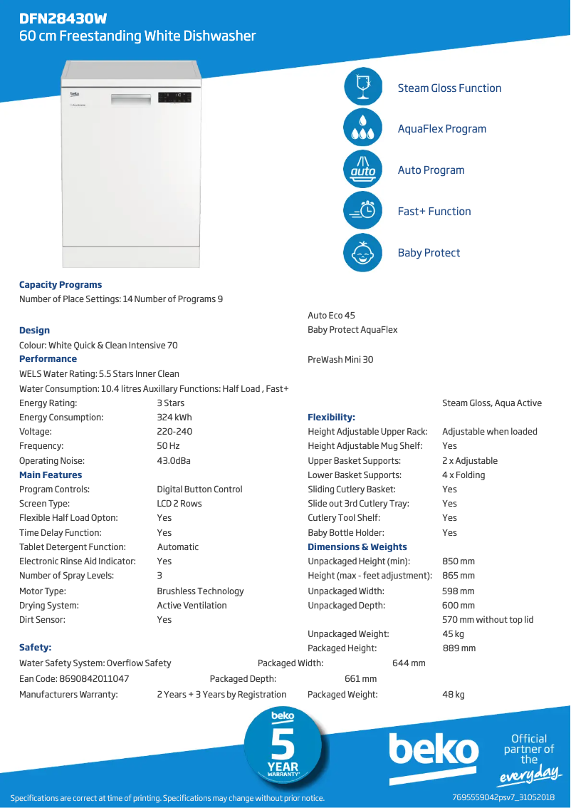 Page n°1 - Fiche technique Beko DFN 28430 W