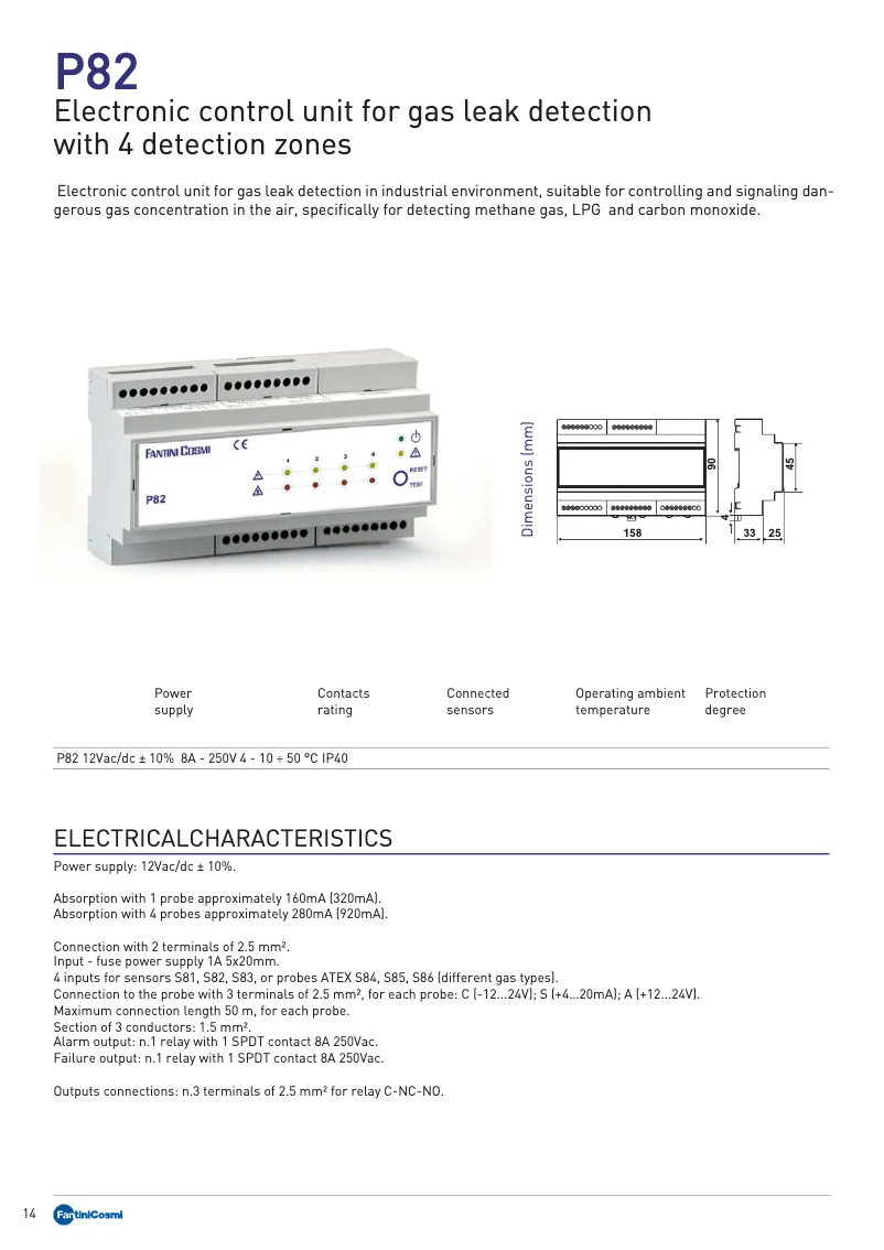 Page 1 de la notice Fiche technique Fantini Cosmi P82