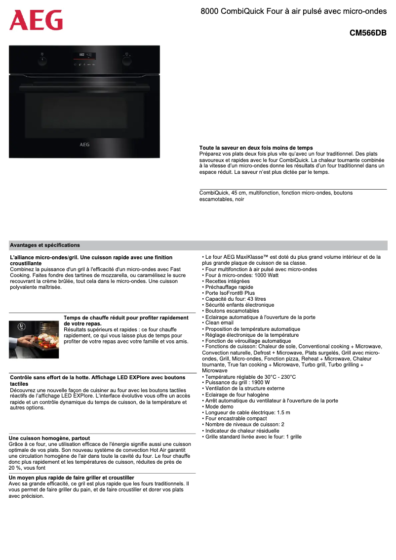 Page 1 de la notice Fiche technique AEG CM566DB